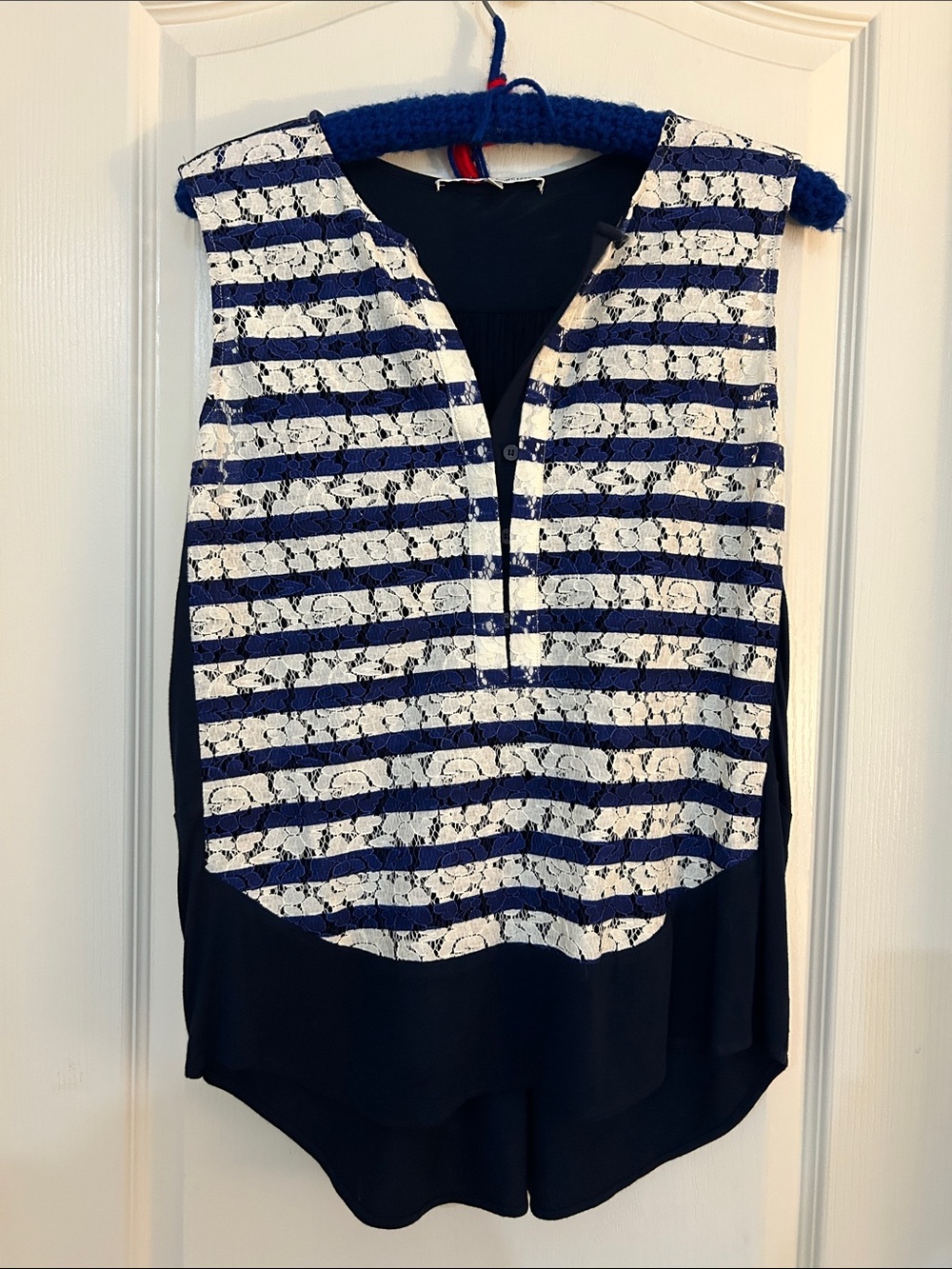 Collective Concepts Navy and White Lace-Striped Sleeveless Camisole